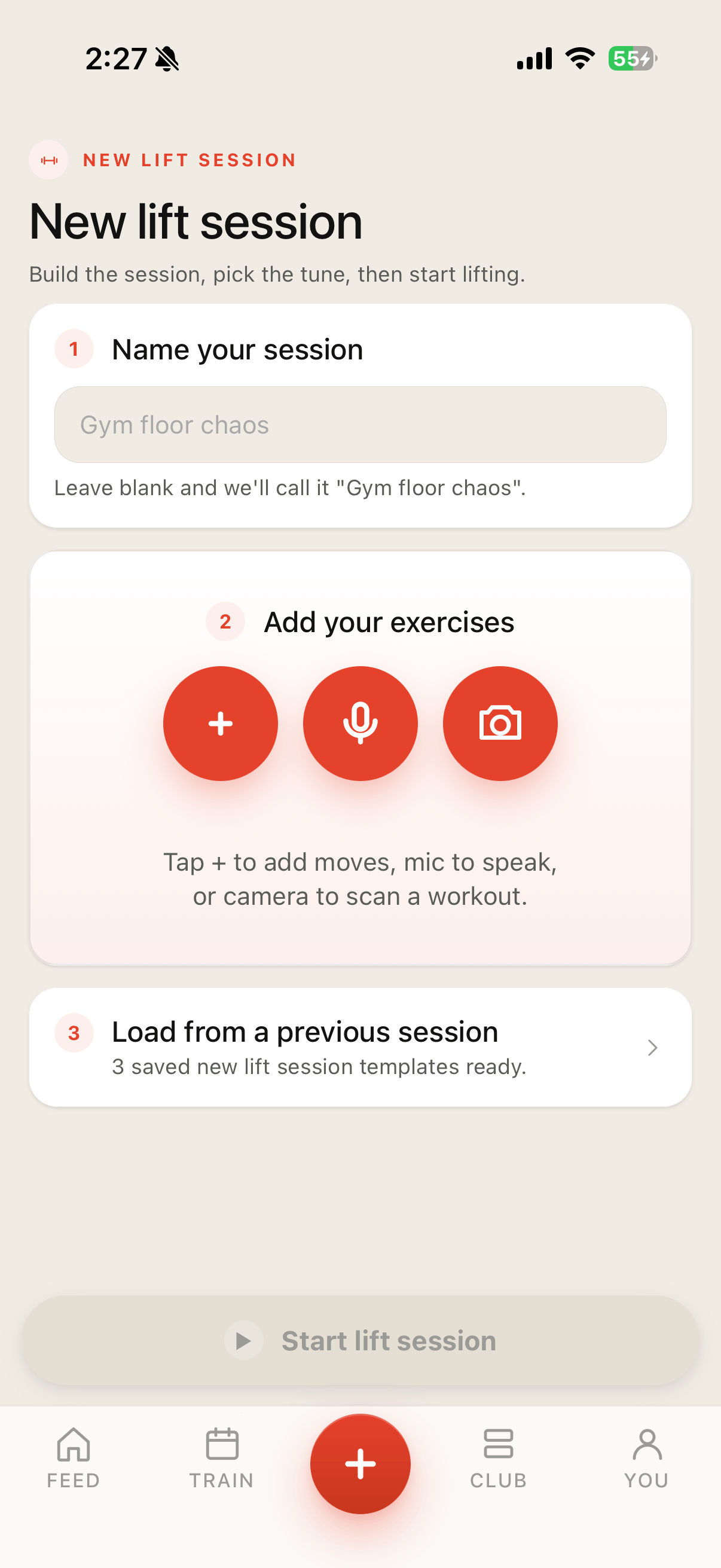 Build a session in seconds.